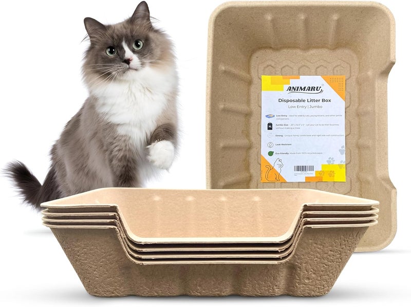 Animaru Disposable Litter Boxes (Jumbo - Low Entry, 4-Pack) - Image 1